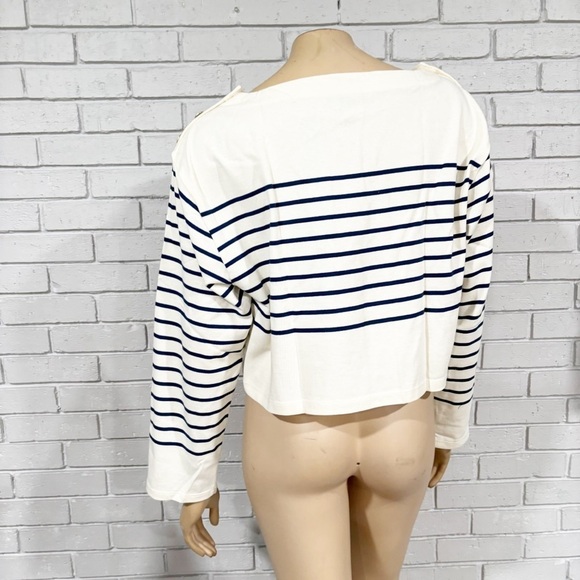 J.Crew Cropped Boatneck T-shirt with Buttons in Mariner Cotton - Size Large - Picture 13 of 14